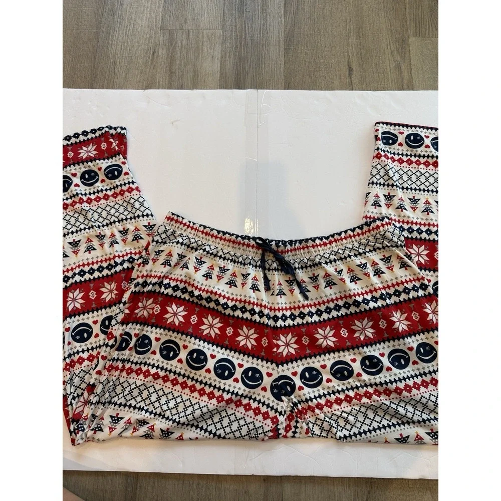 Joe Boxer 3X Christmas Fair Isle Smiley Pajama Set Red/White/Blue